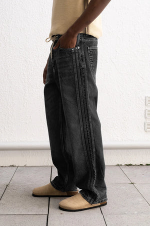 GIESTO LACE UP BAGGY JEANS IN BLACK