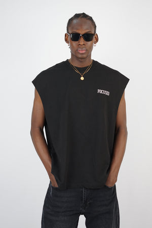 Mechanic Focused Backprint Armless T-shirt in Black