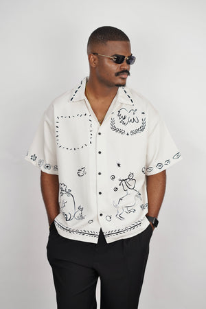 2morrow Abstract Print Revere Shirt in White
