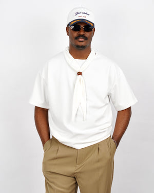 M Studio Knot Detail Polo Shirt in White