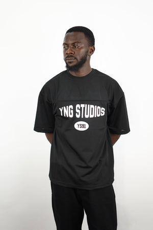 Vamos young studios mesh jersey t-shirt in black