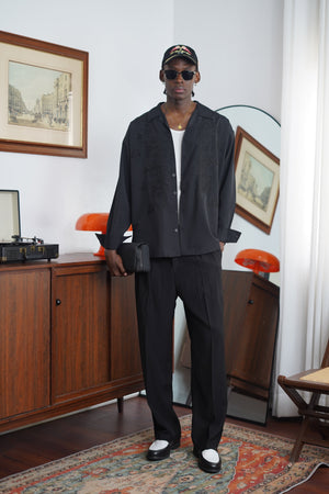2morrow Floral Lace Panel Shirt in Black