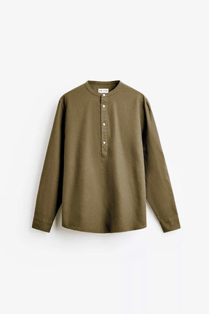 Garm Island Linen Blend Tab Collar shirt in khaki