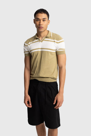 GIESTO knit polo in khaki and white