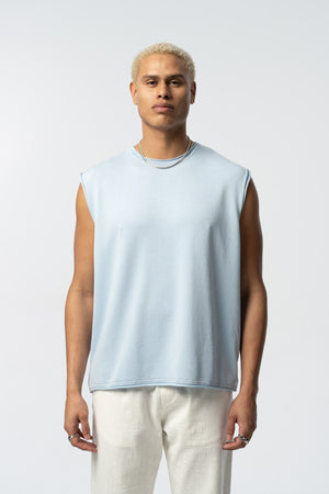 2512 Oversized sleeveless t-shirt in sky blue