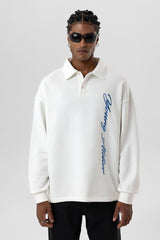 VAMOS POLO COLLAR LETTER DETAILED OVERSIZE SWEATSHIRT ECRU