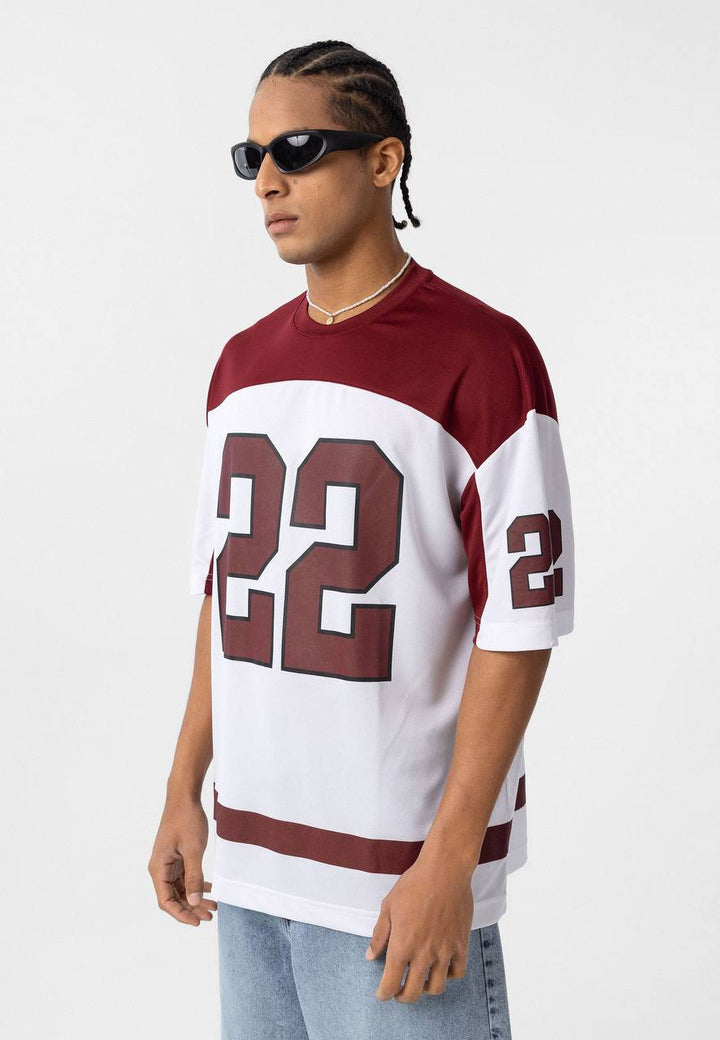Essence of Life Mesh Jersey T-shirt in Burgundy