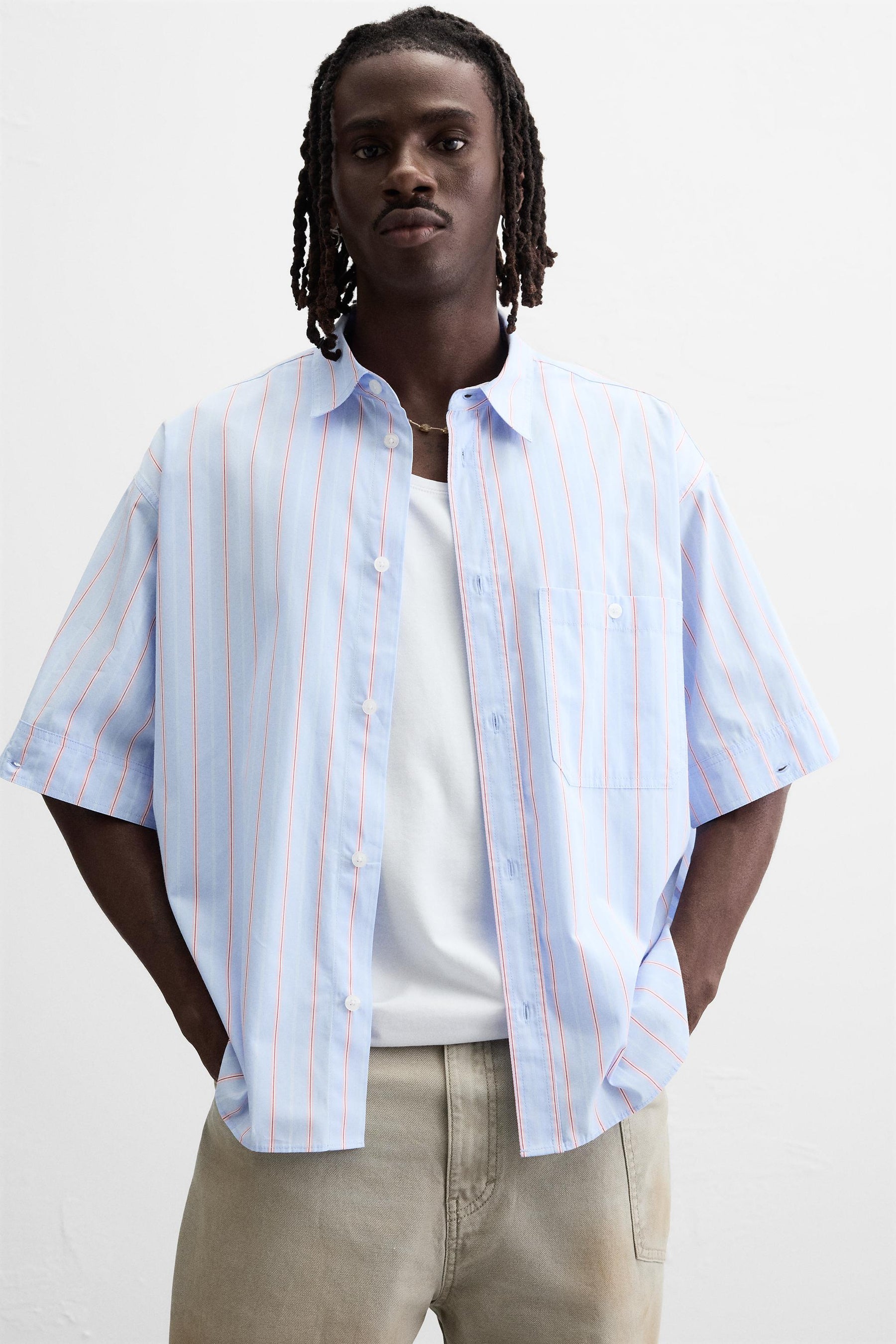 Garm Island Detachable Sleeve Striped Shirt