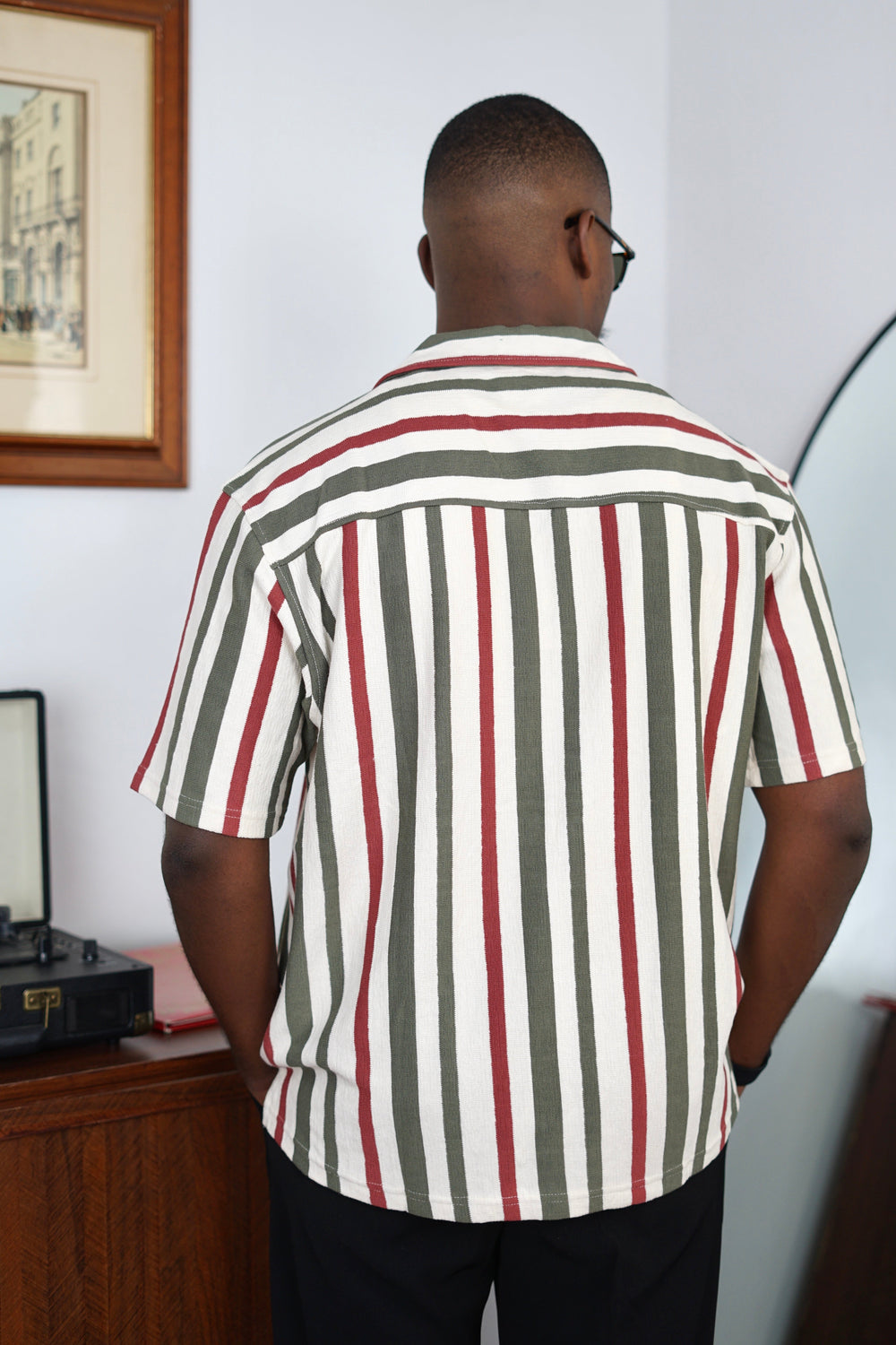 Massimo Cariño bar stripe revere shirt in green and red