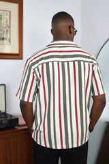 Massimo Cariño bar stripe revere shirt in green and red