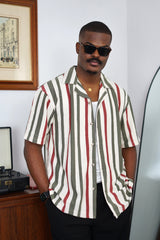 Massimo Cariño bar stripe revere shirt in green and red