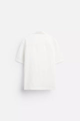 GARM ISLAND EMBROIDERED POCKETLESS SHORT SLEEVE OVERSIZE LINEN SHIRT WHITE