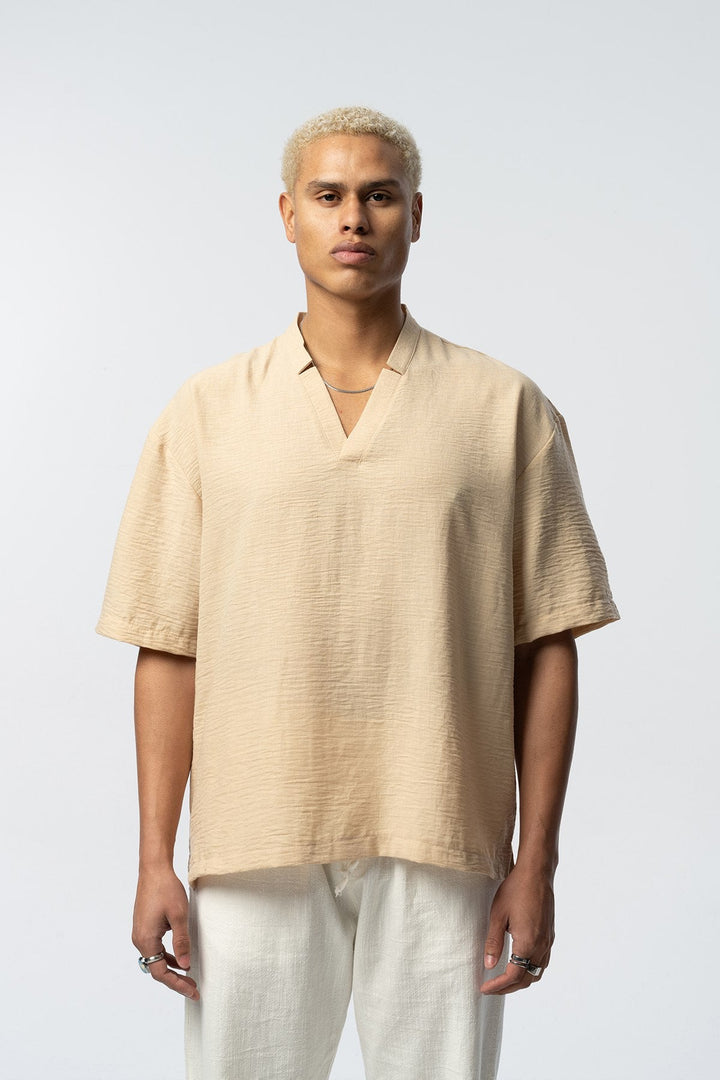 2512 V-NECK DETAILED SHIRT IN KHAKI