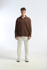 25-12 Waffle Polo Longsleeve in Brown