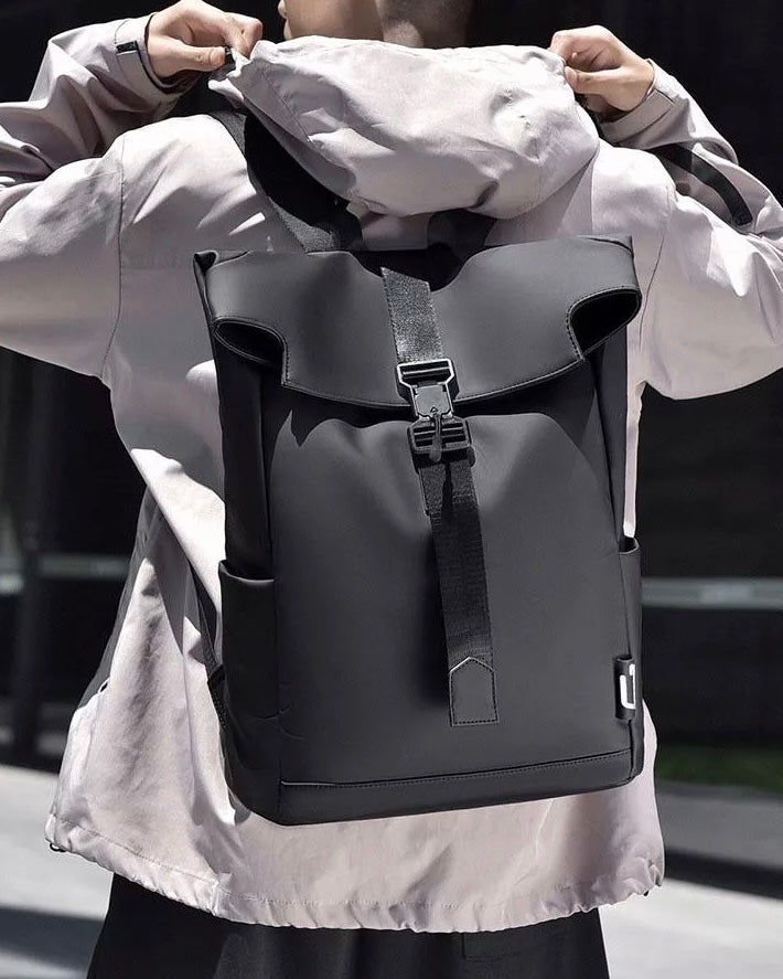 Consigned flap over backpack bag in black