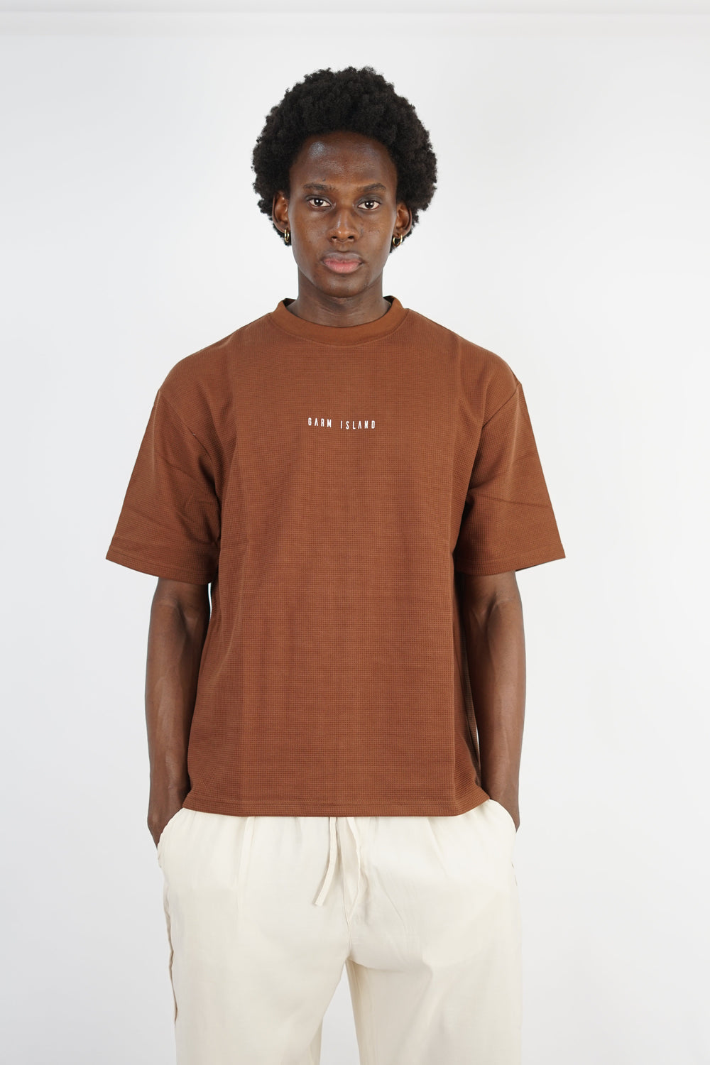 Garm Island Premium Oversized Waffle T-shirt in Brown