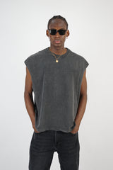 Mechanic Focused Backprint Armless T-shirt in Acid Wash