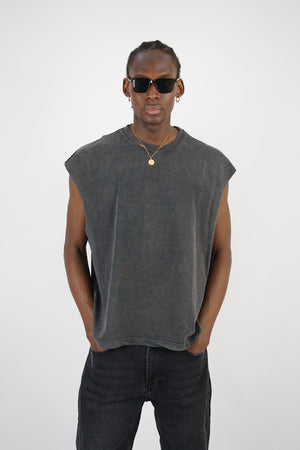 Mechanic Focused Backprint Armless T-shirt in Acid Wash