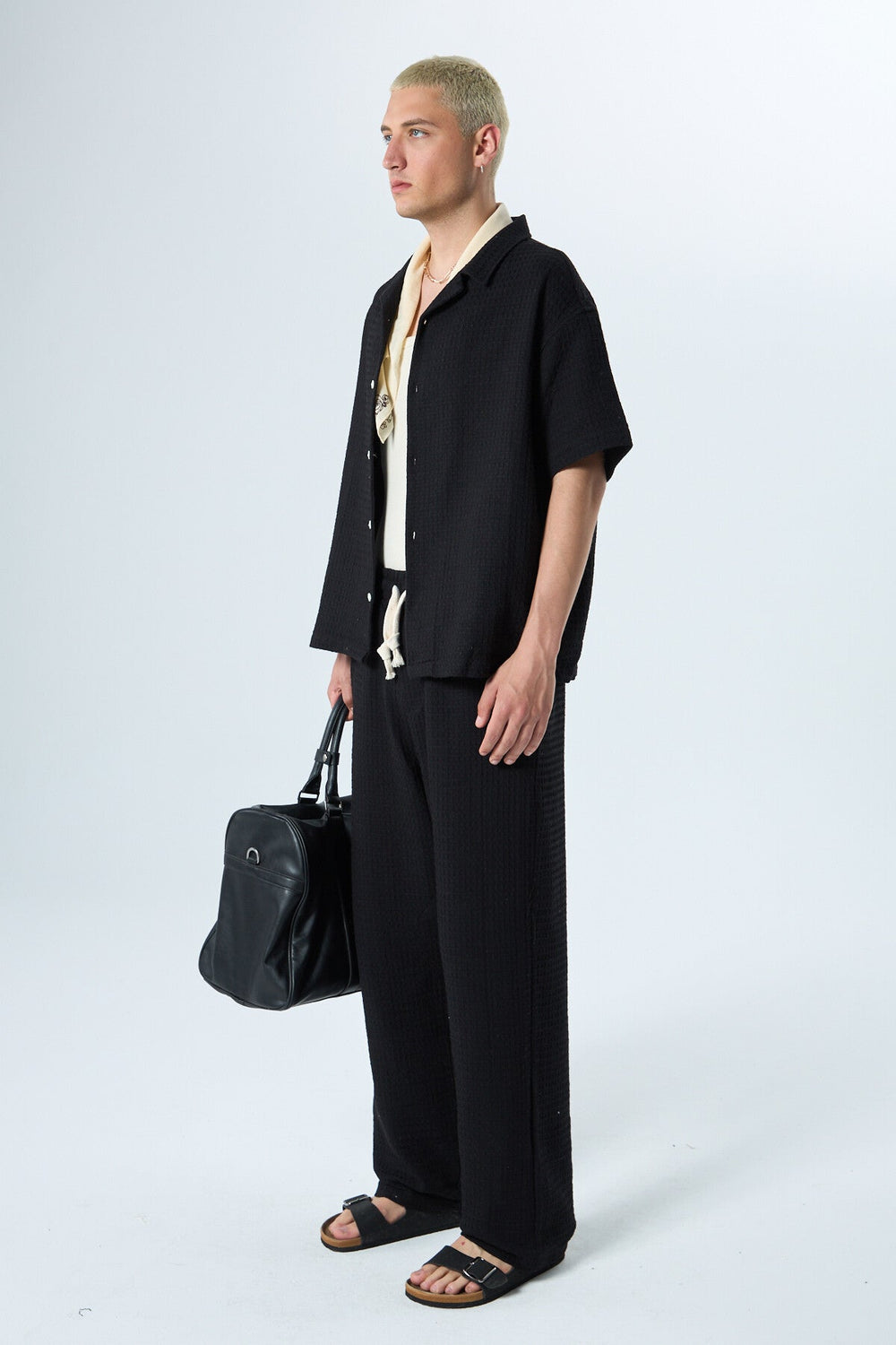 Vamos Oversized Cotton Waffle Set in Black