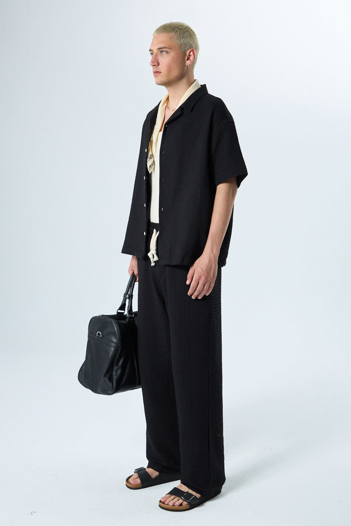 Vamos Oversized Cotton Waffle Set in Black