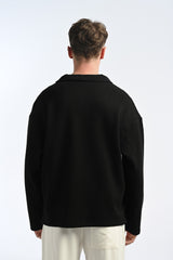 25-12 Longsleeve Waffle Polo in Black
