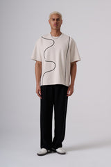 2512 T-shirt with constrast drawing in Beige