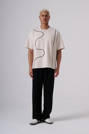 2512 T-shirt with constrast drawing in Beige