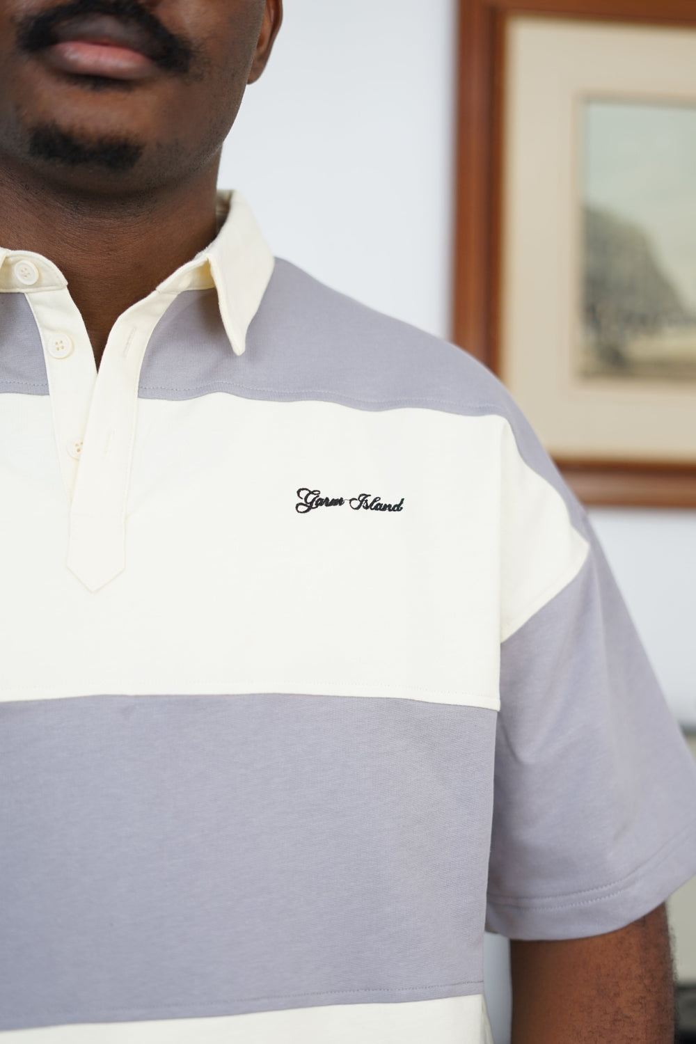 Garm Island Embroidered Short Sleeve Polo Shirt in Grey