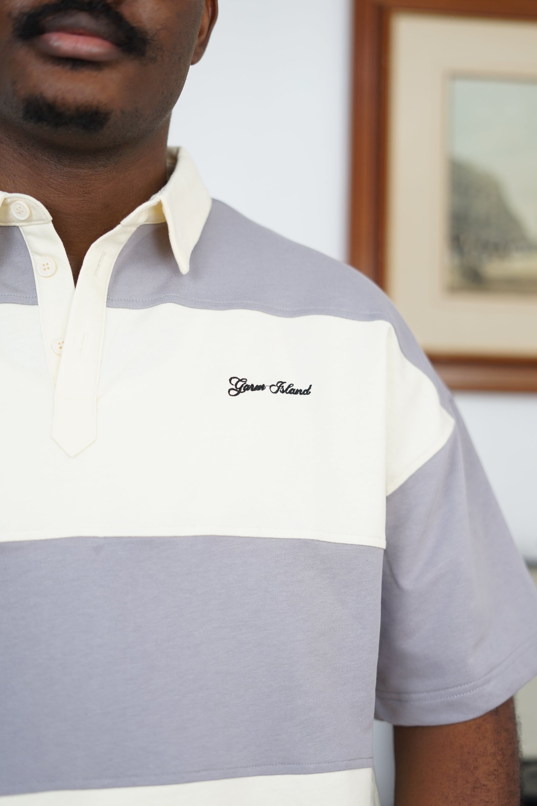 Garm Island Embroidered Short Sleeve Polo Shirt in Grey