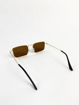 Rectangular gold rim sun glasses in brown
