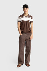 GIESTO knit polo in brown and white