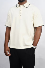 M Studios Polo Shirt with Contrast Stitching in Off White
