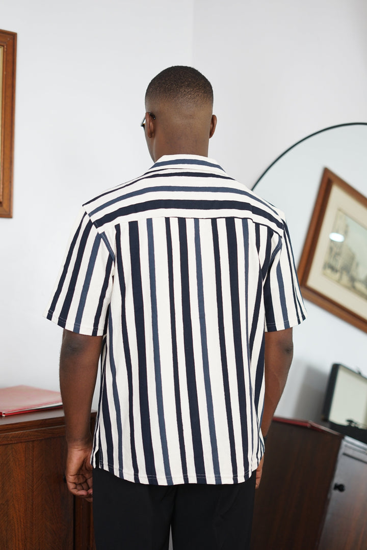 Massimo Cariño bar stripe revere shirt in dark blue