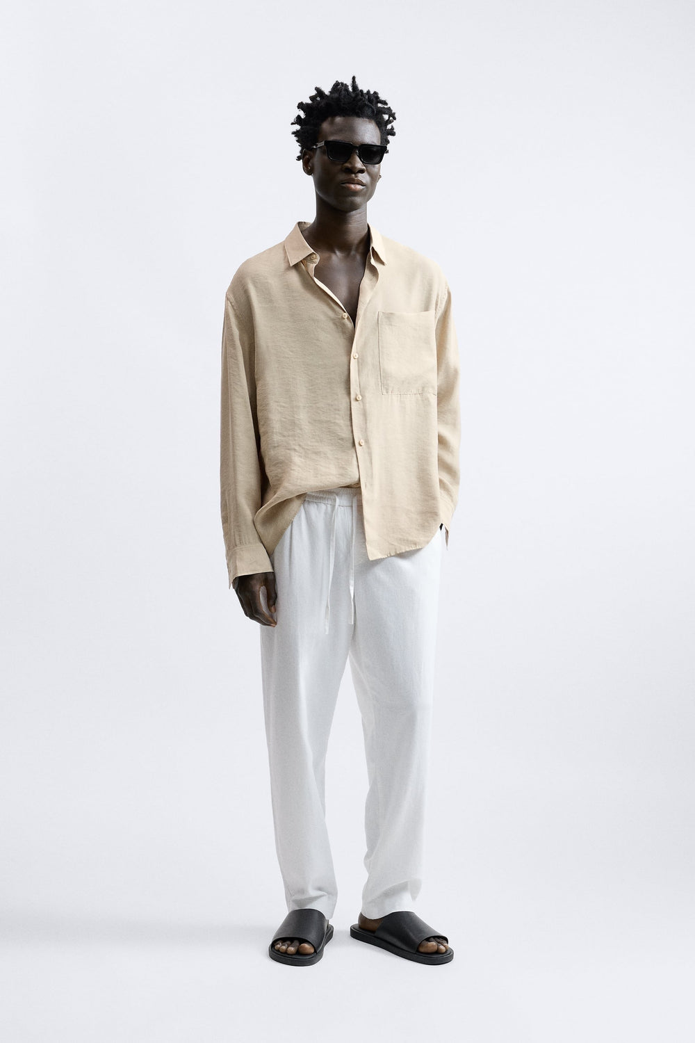 Retro club Cotton blend Linen pants in white