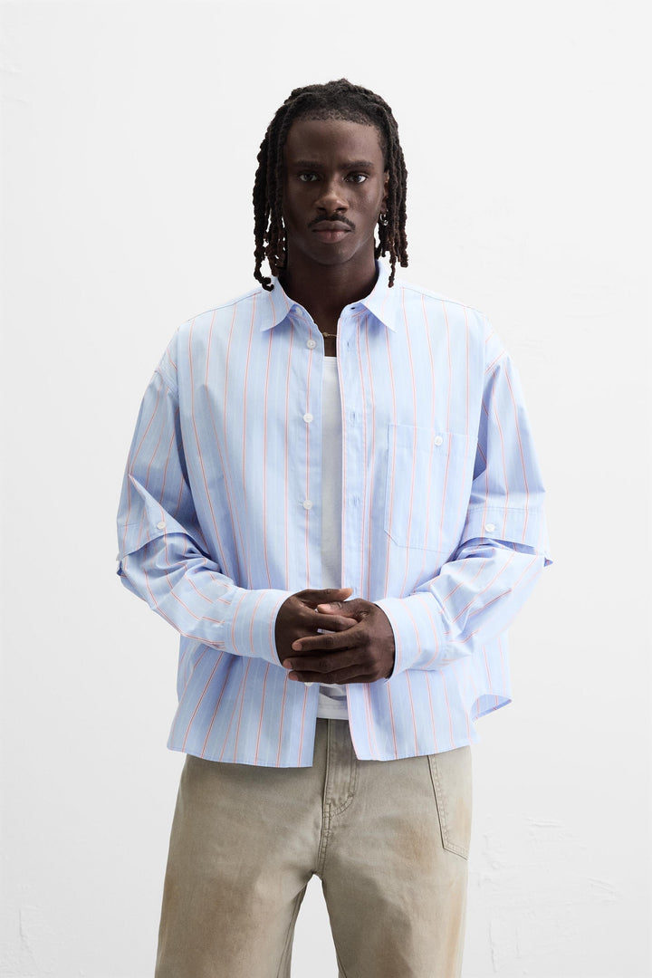 Garm Island Detachable Sleeve Striped Shirt