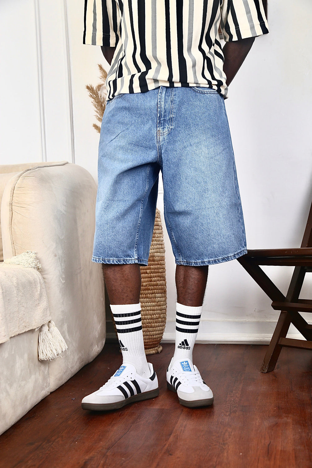 Vamos Baggy Jeans Shorts in Blue