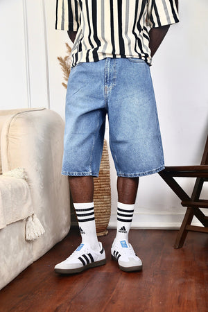 Vamos Baggy Jeans Shorts in Blue
