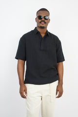 Giesto linen short sleeve shirt in black