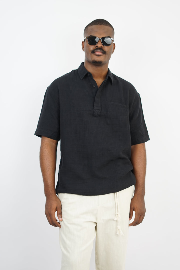 Giesto linen short sleeve shirt in black