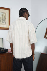 Vamos distressed Pinstripe Linen Shirt in Khaki