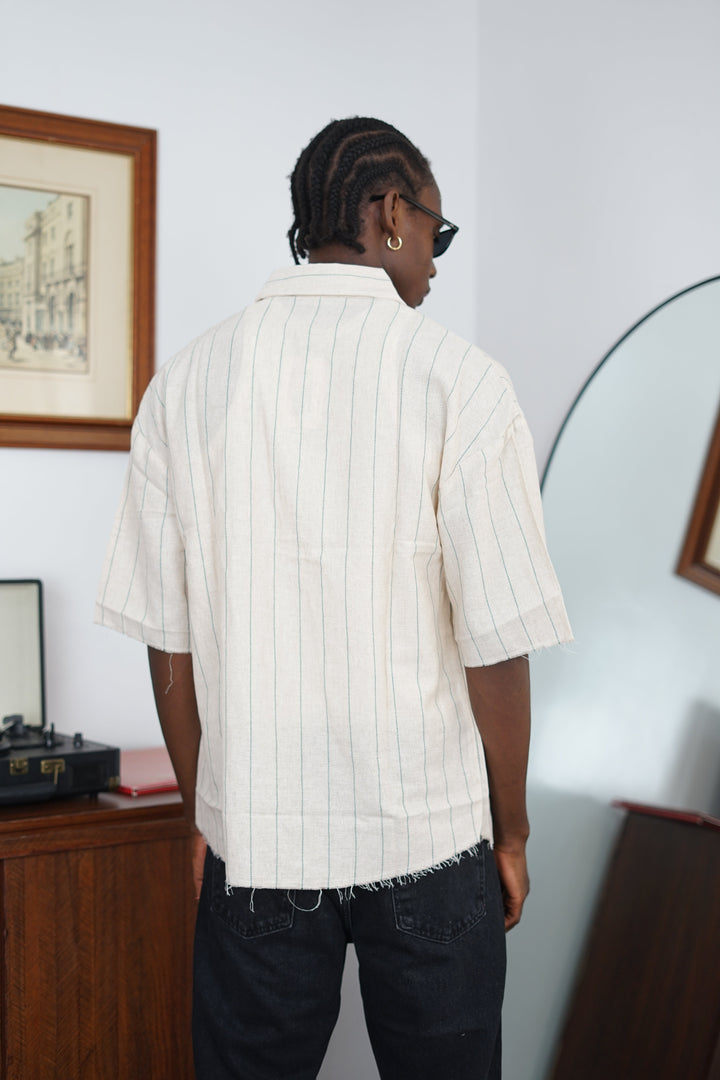 Vamos distressed Pinstripe Linen Shirt in Khaki