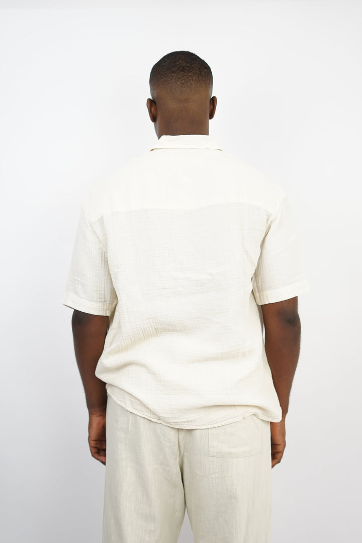 Giesto linen short sleeve shirt in off white