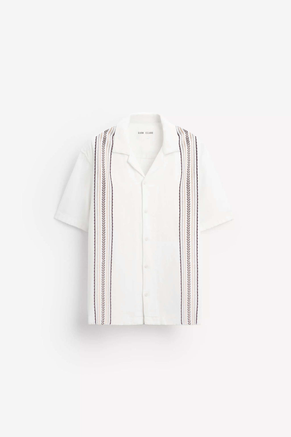 GARM ISLAND EMBROIDERED POCKETLESS SHORT SLEEVE OVERSIZE LINEN SHIRT WHITE