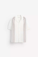 GARM ISLAND EMBROIDERED POCKETLESS SHORT SLEEVE OVERSIZE LINEN SHIRT WHITE