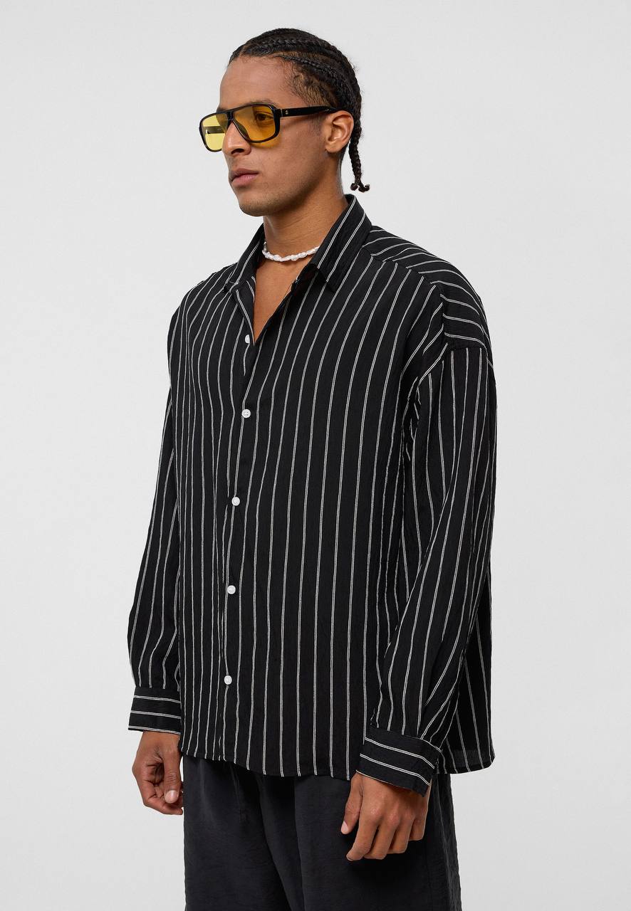 Essence of Life Pinstripe Shirt in Black