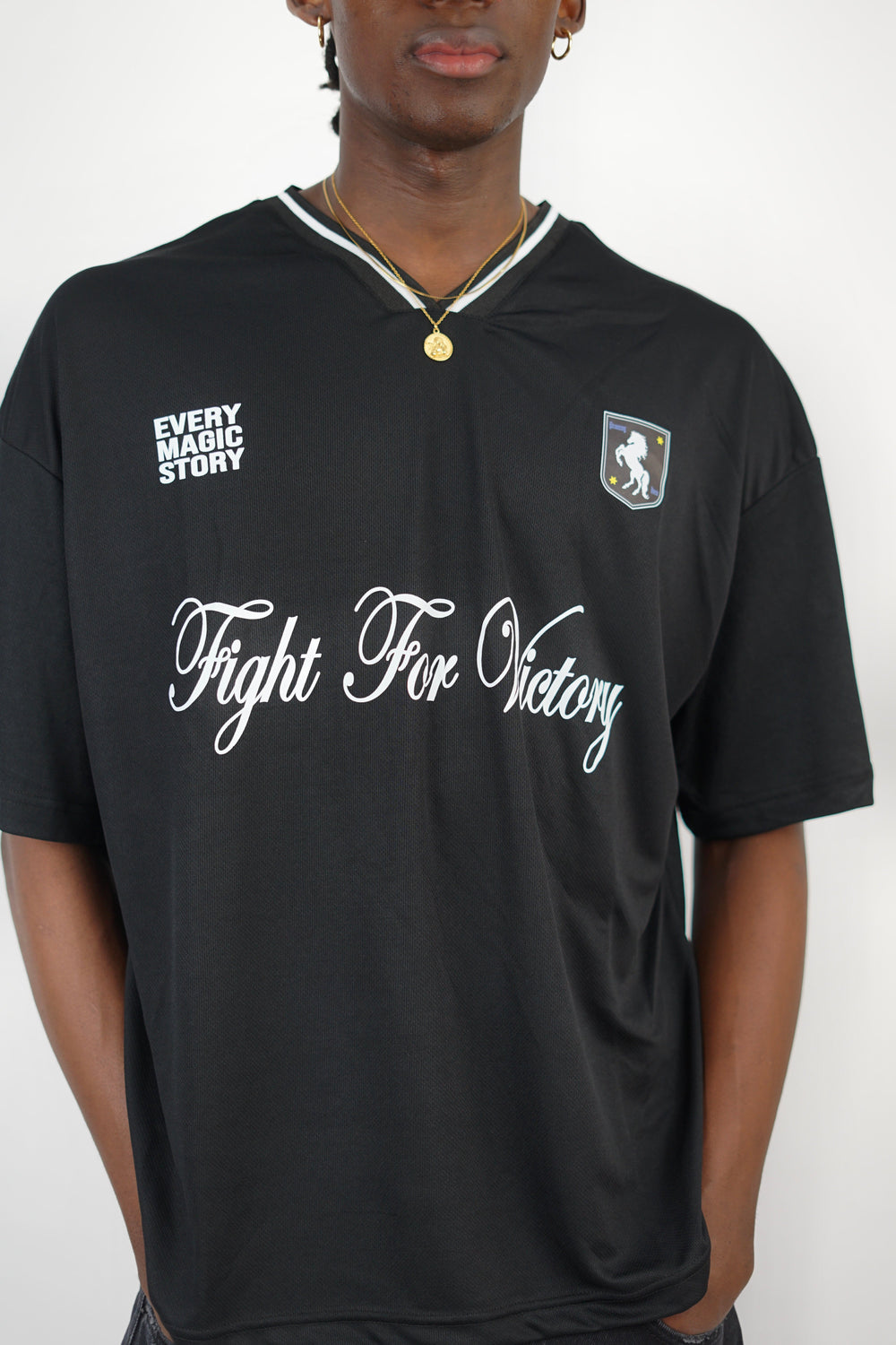 Vamos Victory Oversized Mesh Jersey T-shirt in Black