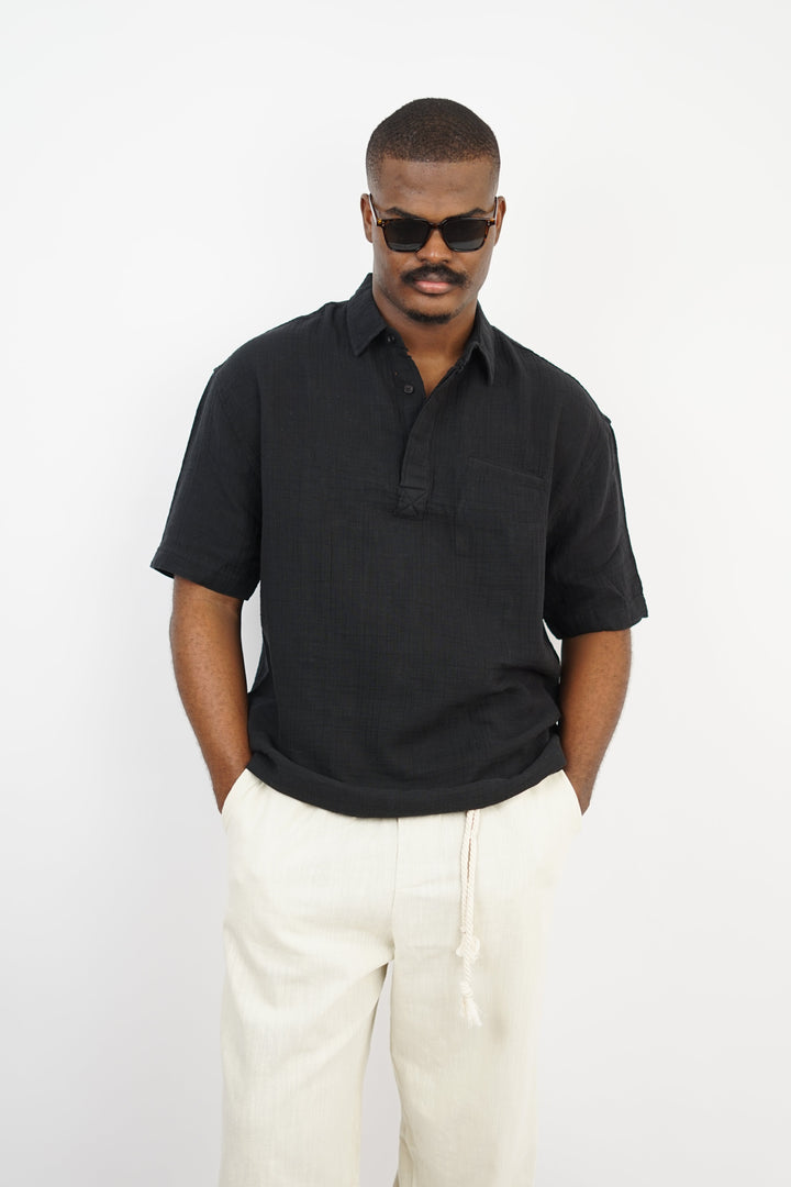 Giesto linen short sleeve shirt in black