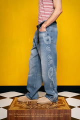 GIESTO LASER PATTERNED JEANS IN BLUE