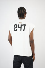 Mechanic Focused Backprint Armless T-shirt in White
