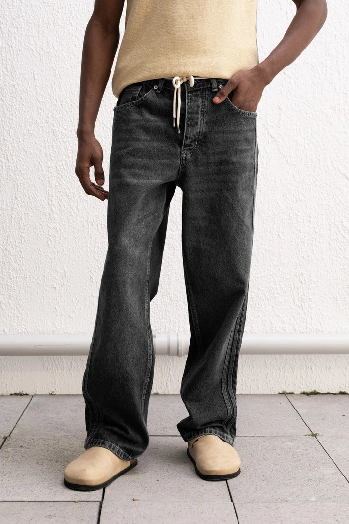 GIESTO LACE UP BAGGY JEANS IN BLACK